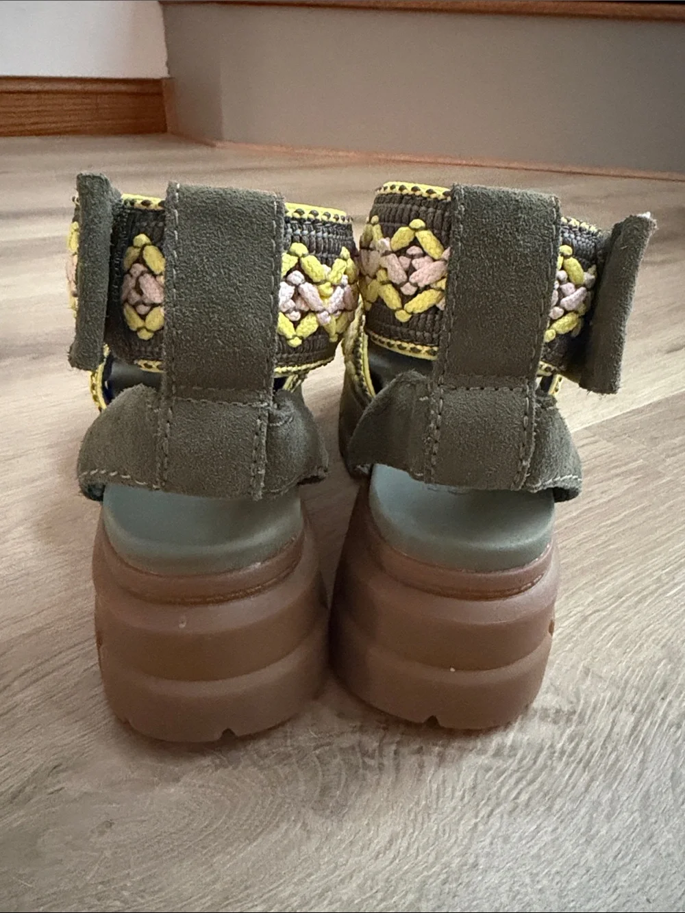 Ugg Chunky Platform Braided Strap Sandals in Olive and Yellow